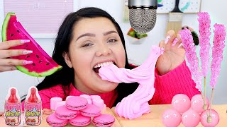 ASMR PINK FOODS Slime Jelly Watermelon Gummies Sticky Crunchy Sounds [upl. by Ordway]