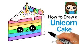 How to Draw a Unicorn Rainbow Cake Slice Easy and Cute [upl. by Wilmer76]