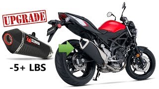 Suzuki SV650 Scorpion Exhaust Upgrade with Weight and Sound Comparison [upl. by Lavery]