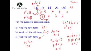 Quadratic Sequences Version 1  Corbettmaths [upl. by Trenna]