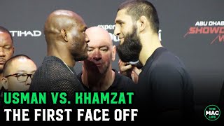 Kamaru Usman vs Khamzat Chimaev intense Face Off [upl. by Nylazor]