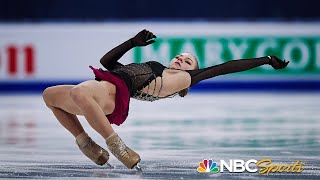 Trusova attempts five quads in valiant free skate vaults from 12th to podium at worlds  NBC Sports [upl. by Esenahs]