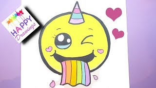 How to Draw A cute Emoji Unicorn Puking Rainbow EASY [upl. by Annohsat789]