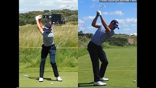 Justin Thomas golf swing  Long Iron faceon amp downtheline July 2017 [upl. by Airod]