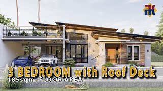 HOUSE DESIGN 3 Bedroom Bungalow with Roof Deck  185sqm  Exterior amp Interior Animation [upl. by Brottman]