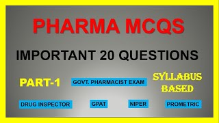 PHARMACY MCQS PART1  IMPORTANT 20 QUESTIONS [upl. by Airemaj]