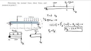 Determine the normal force shear force and moment at point C [upl. by Lauraine]