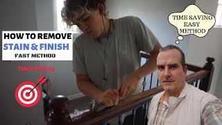 STRIPING STAIN amp FINISH OFF WOOD STAIRCASE HOW TO REFINISHING STAIRCASE RAILING  DIY APPROVED [upl. by Ylrad]